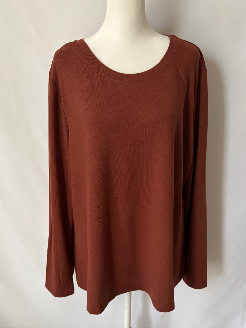 New Denim & Co. Heavenly Jersey Round Neck Top Rust Brown size XL